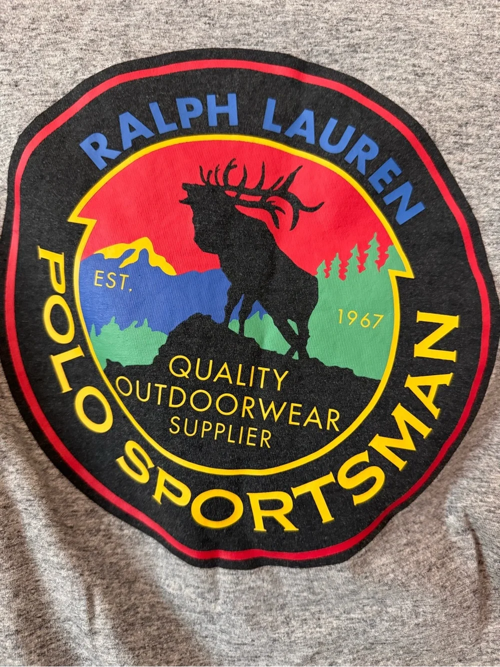 Polo Ralph Lauren Gray Crewneck T Shirt with Red Sleeve Graphics Size M